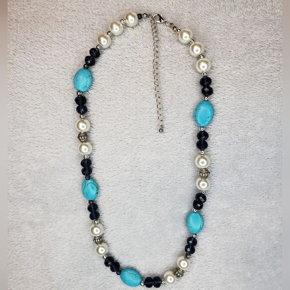 Turquoise, pearl, gem stone necklace - Picture 2 of 8